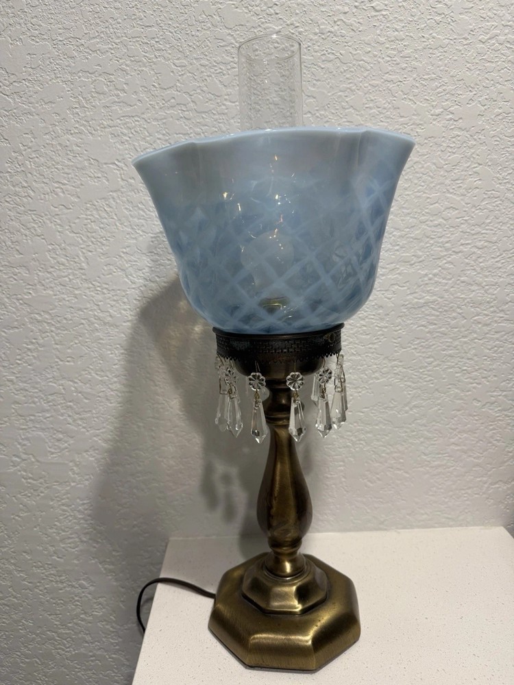 Vintage Fenton Blue Opalescent glass lamp