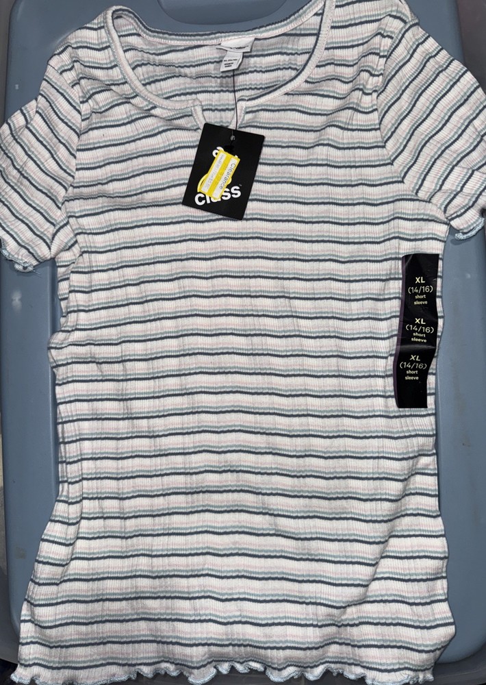 Art Class Girl's Size XL 14/16 Short Sleeve Ribbed Henley tee