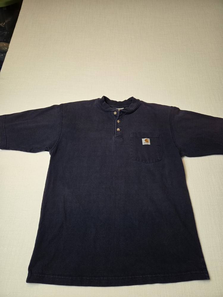Vintage Carhartt Henley Pocket T Shirt Men's Medium Navy