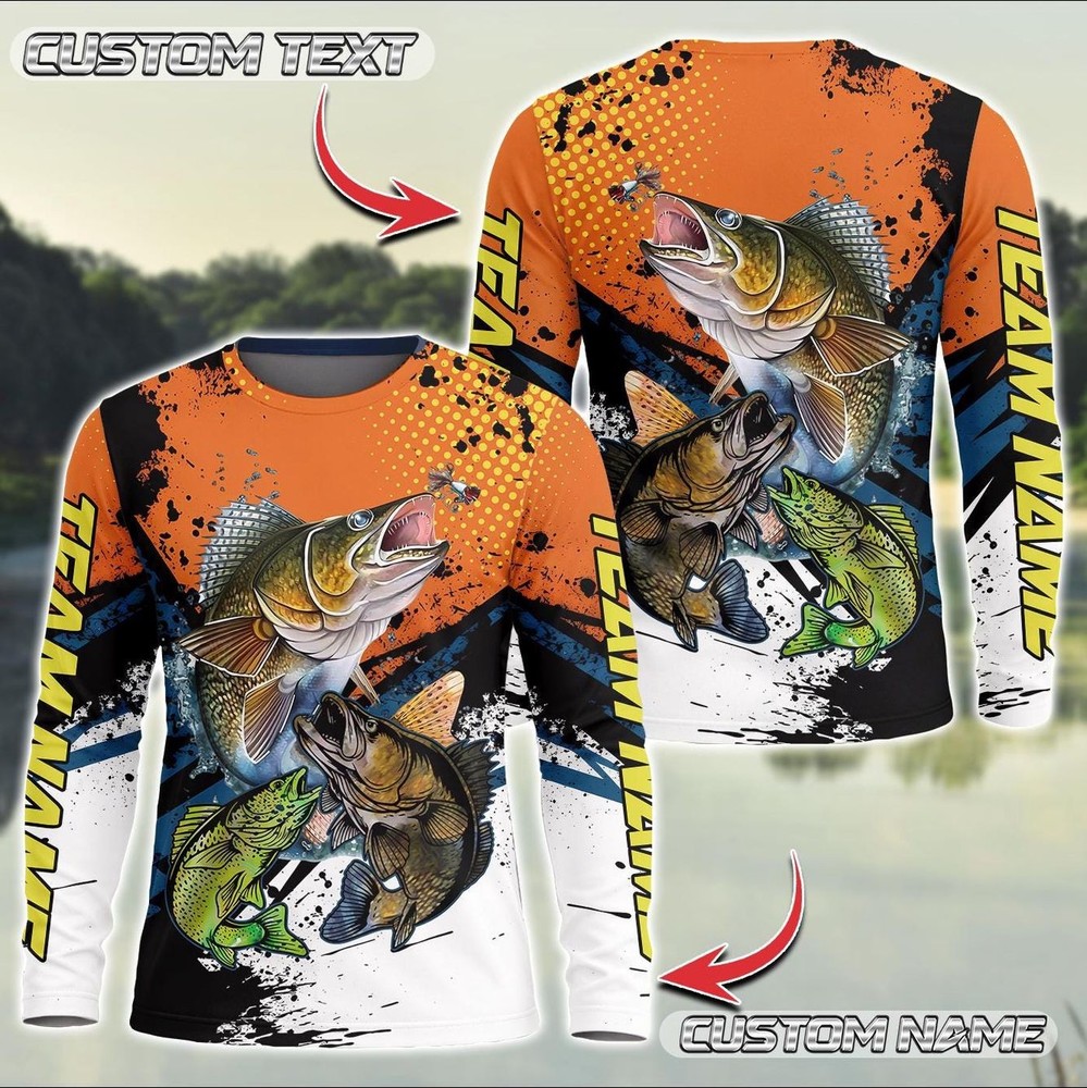 Personalized Walleye Fishing Jersey: Custom Name Long Sleeve Shirt