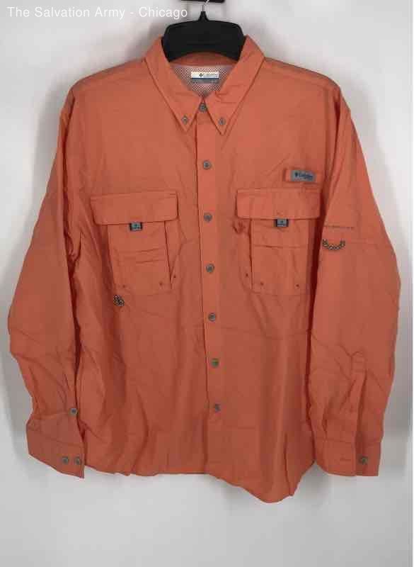 Columbia Mens Orange Long Sleeve Fishing Button-Up Shirt Size X-Large