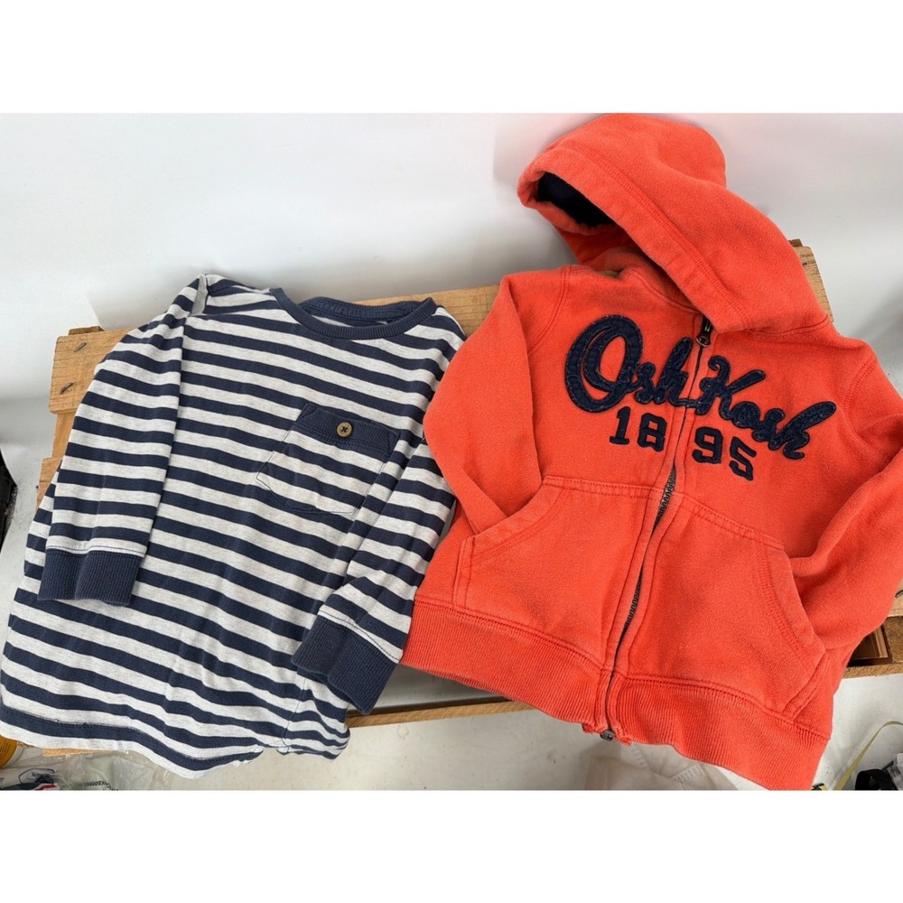 OshKosh Boys Orange Zip Hoodie and Anko Striped Long Sleeve Shirt Bundle Size 2T