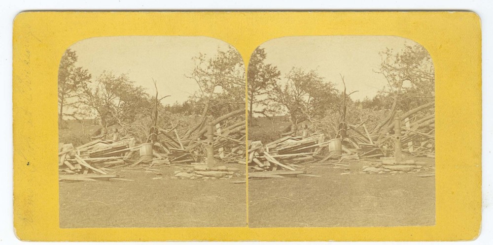 G0853* MASSACHUSETTS Mystery – Destroyed Shop –by G. T. Putnam, Barre Stereoview