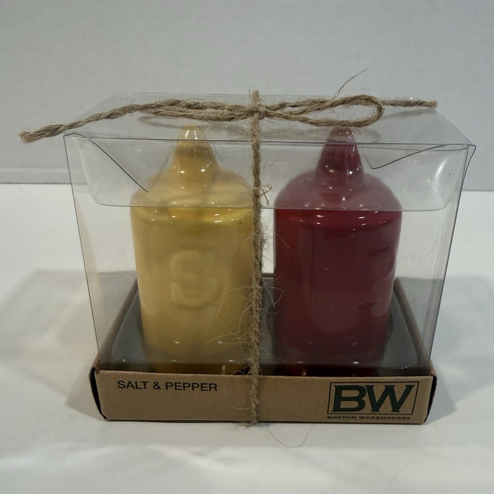 Boston Warehouse Ketchup & Mustard Ceramic Salt & Pepper Shakers Set 80031
