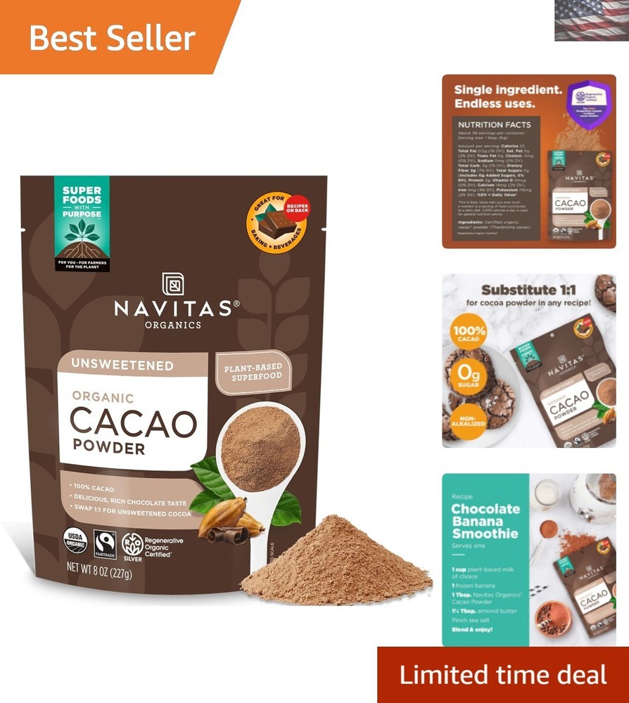 8oz Unsweetened Cacao Powder for Baking Smoothies and Healthy Recipes