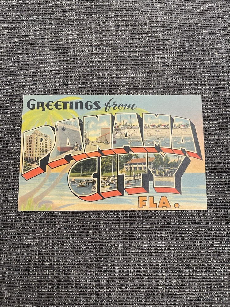 Vintage Linen Postcard Florida~ Greetings From Panama City- Large Letter