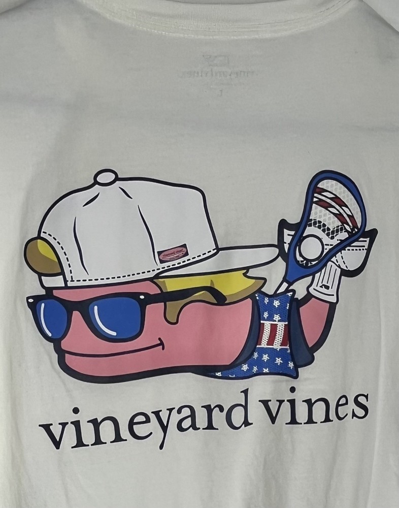 Vineyard Vines Men's Lacrosse Bro Short Sleeve White Pocket T Shirt Size Large