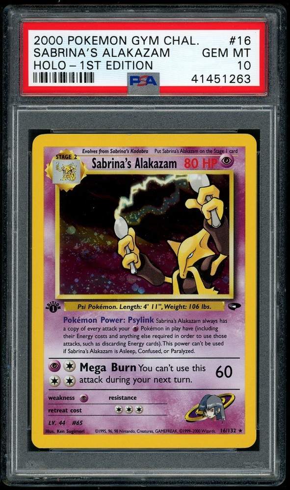Pokemon Sabrina's Alakazam 2000 Gym Challenge #16 1St Edition Holo Psa 10RCH IS ACCEPTING CONSIGNMENTS! UP TO 95% PAYOUTS!