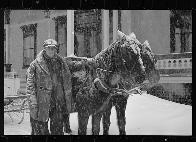 Photo:Lancaster New Hampshire 1936 Man with Horse in Snow Blizzard