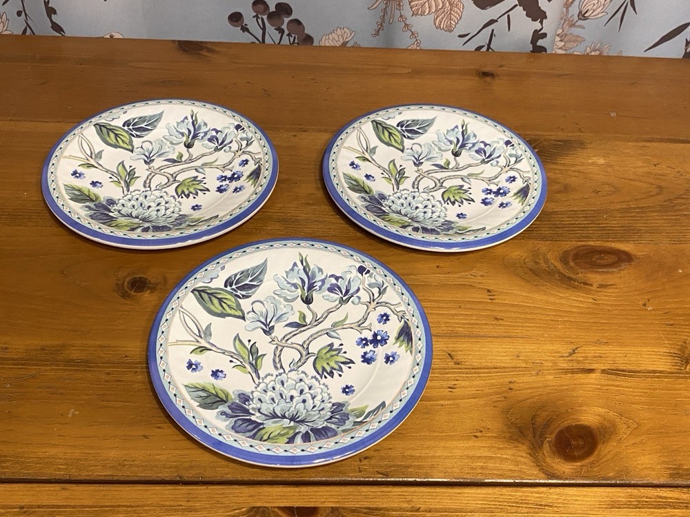 Pier 1 One Imports melamine plates Blues & Greens Floral 3 Salad Plates Excellen