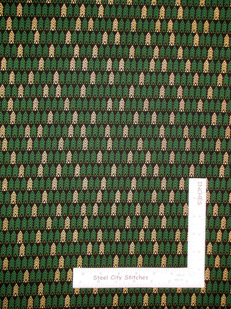 Christmas Green Gold Trees on Black Fabric Benartex Merry Bright By The Yard