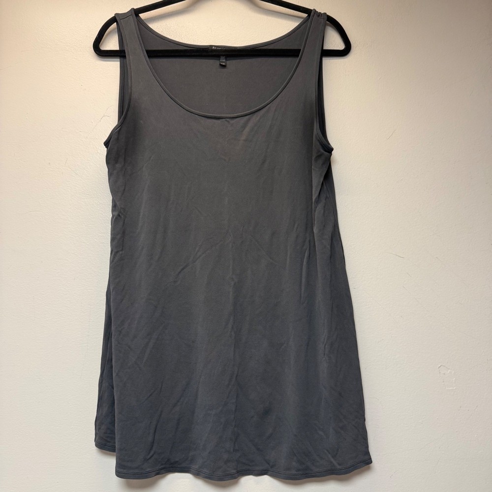 Eileen Fisher Tank Top Womens M Gray Excellent 100% Silk Scoop Neck Sleeveless