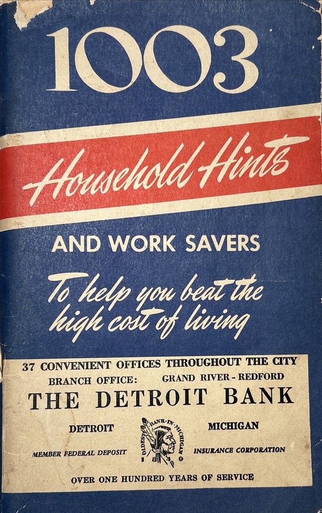 The Detroit Bank Vintage 1950s 1003 Household Hints Booklet  Bank Promo