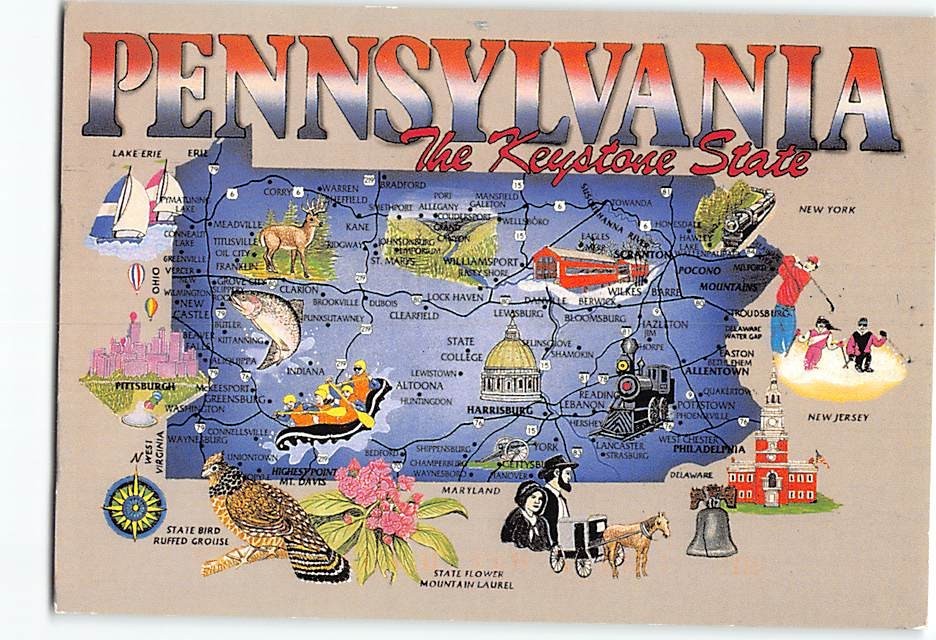 Postcard Pictorial Map of Pennsylvania USA