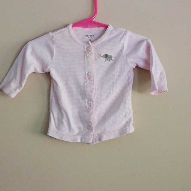 Carter's Pink White Striped Elephant Long Sleeve Baby Top 3 Months Button Cotton