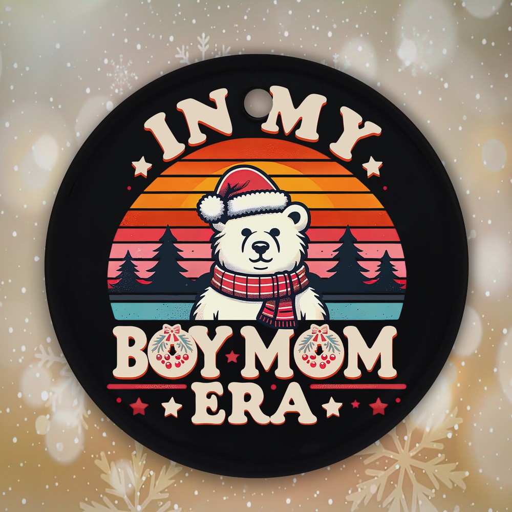 Christmas Ceramic Ornament Cute Polar Bear In My Boy Mom Era Groovy Retro Mommy