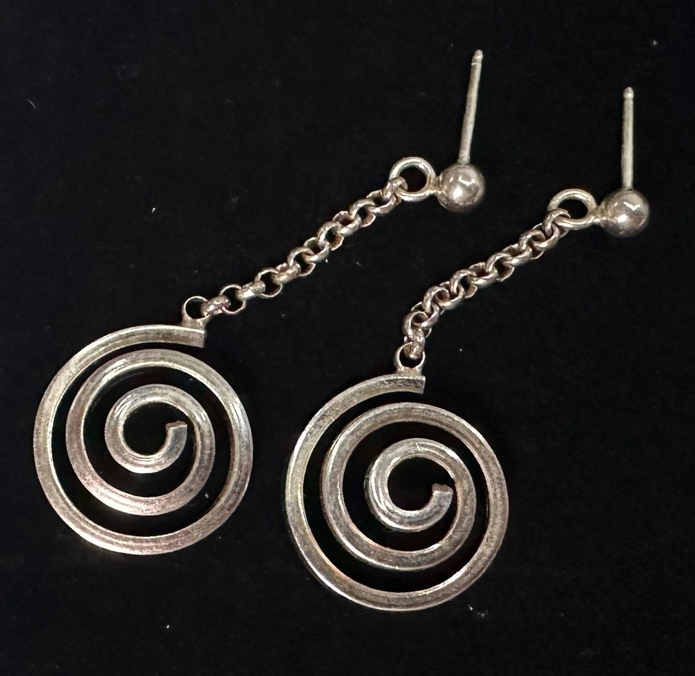 Vintage Swirl Dangle Earrings MARKED ITALY 925 Sterling Silver Jewelry Lot I