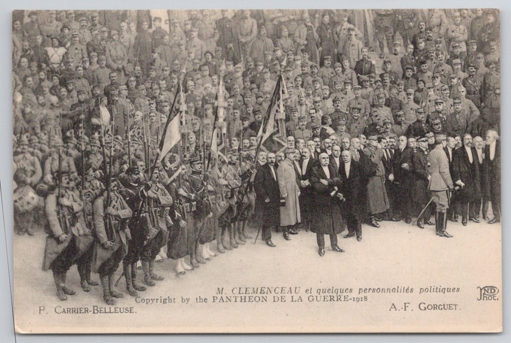 1918 WWI M. Clemenceau & Political Figures French Soldiers Parade Paris