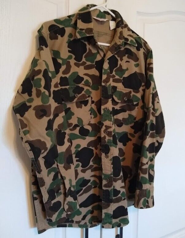 Vtg Frostproof Mens Duck Camo Chamois Flannel Button Up Long Sleeve Shirt Medium