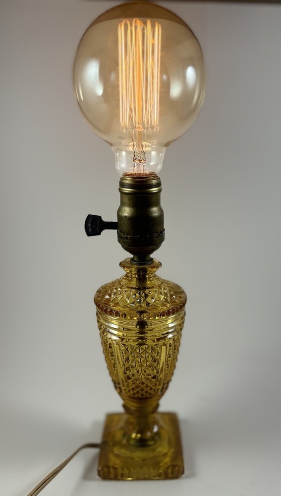 Antique Paulding Early 1900s Amber Cut Glass Oil Lamp