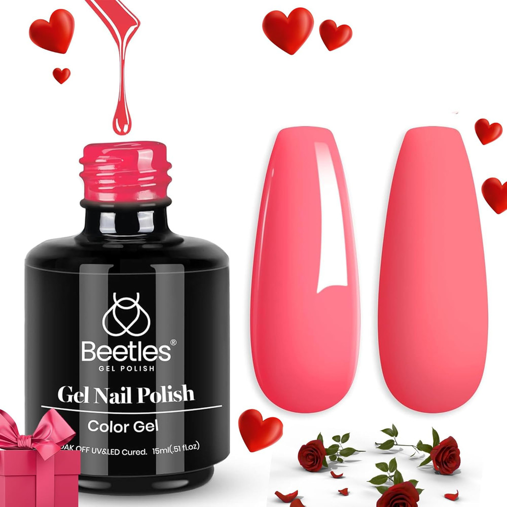 Beetles Pink Gel Nail Polish,15 Ml Strawberry Solid Bright Color Soak off LED UV