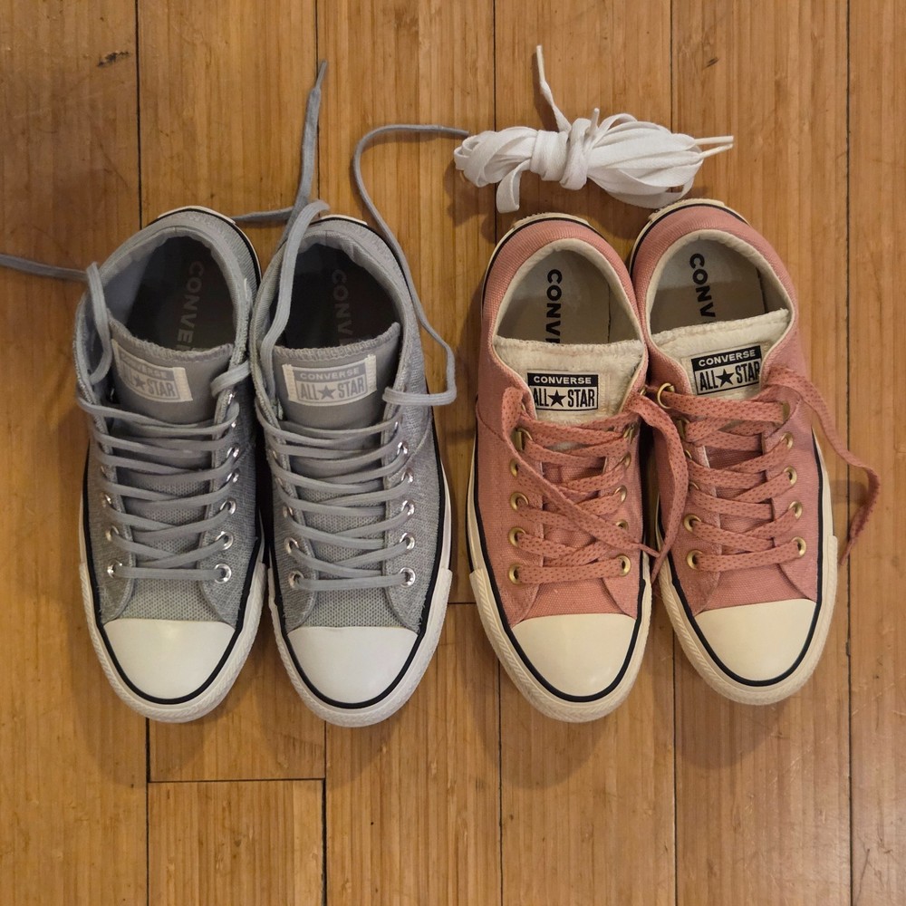 Converse Sneakers - Pink Low & Mid Sliver - Two Pairs - Size 8 Wms