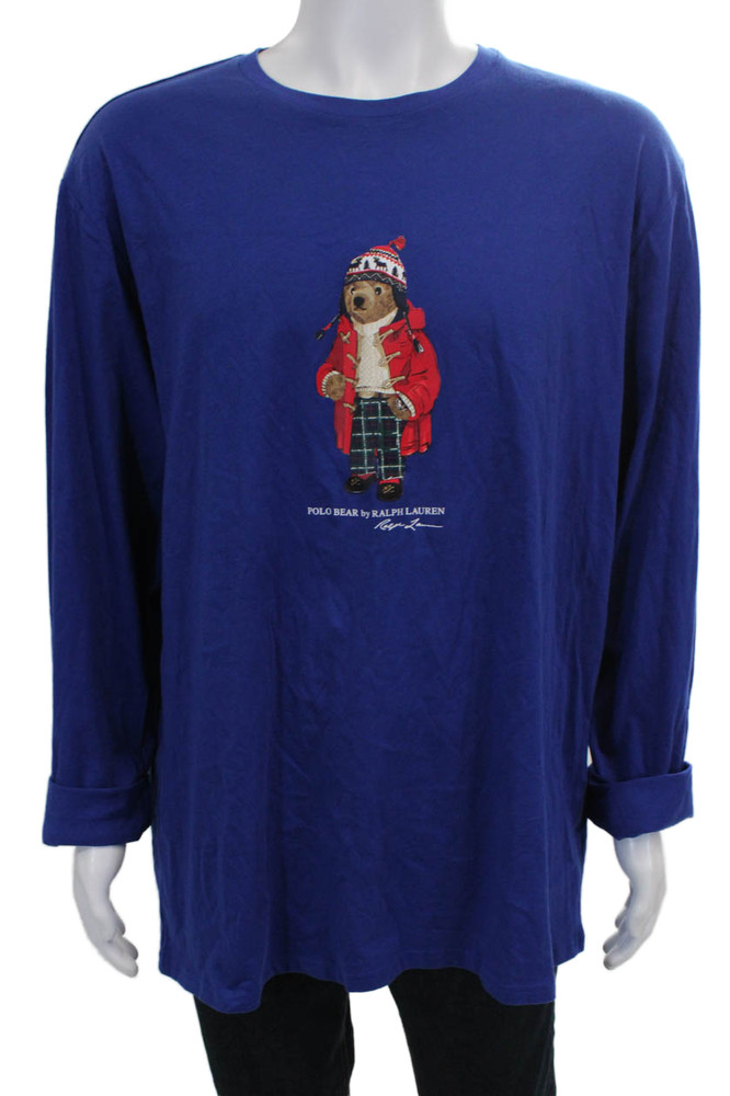 Polo Ralph Lauren Mens Pajama Top Blue Cotton Graphic Bear Crew Neck Size XLFree Shipping in US $100+ Orders | $6.95 Orders Below