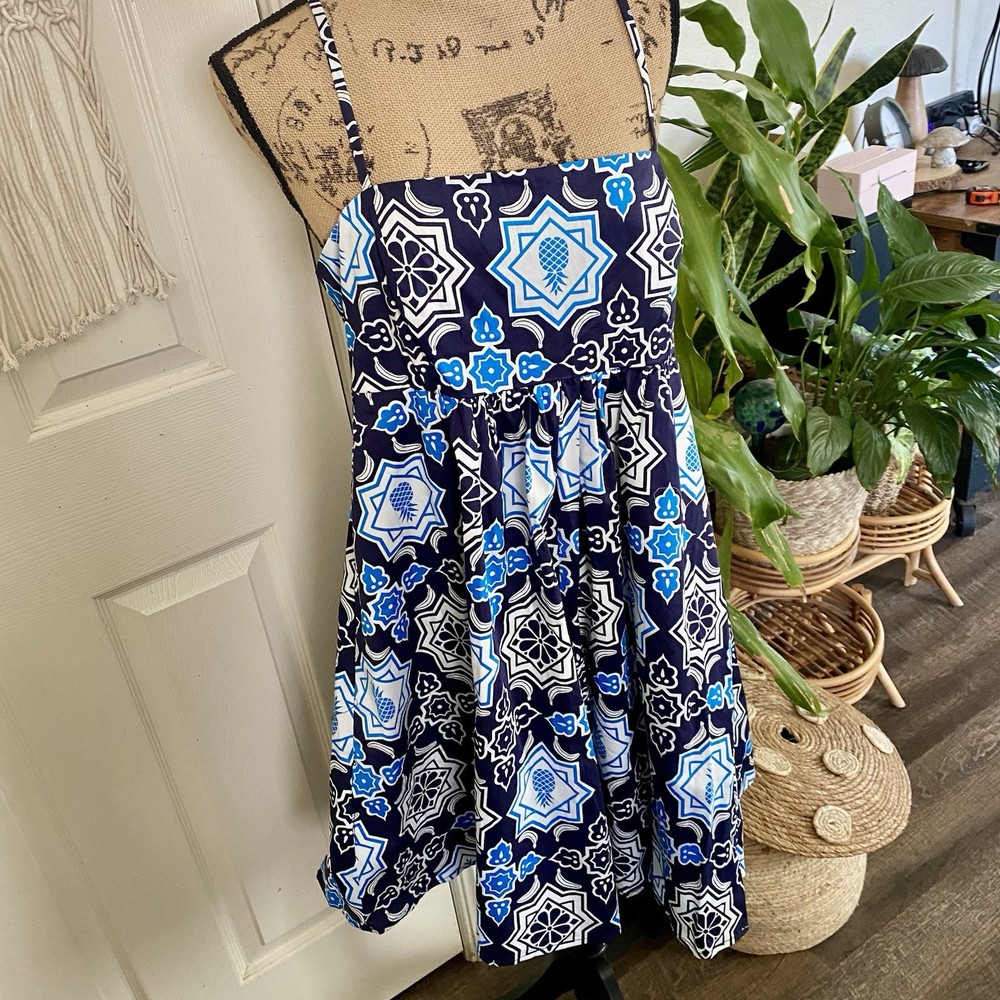 Anthropologie Hutch Bandeau Romper Size Medium Blue Medallion Tropical Floral