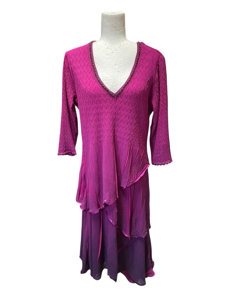 KOMAROV Beaded Neck Chiffon Magenta Pink Cocktail Dress Whimsigoth Size XL