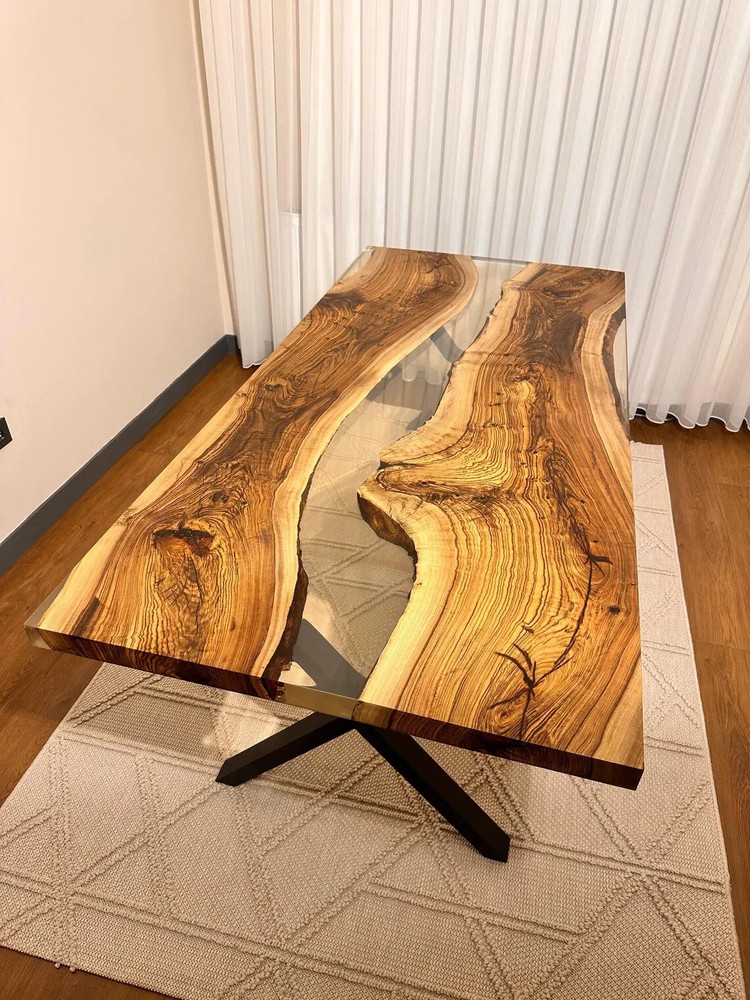 Acacia Wood Clear Epoxy Resin Round Coffee Table Top for Home & Living Room Deco-image