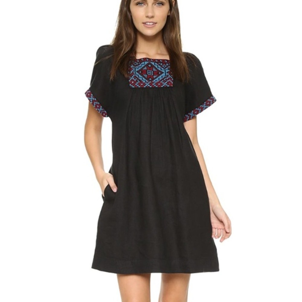 Madewell Embroidered Wanderer Mini Dress Size XXS Linen Boho Festival Colorful