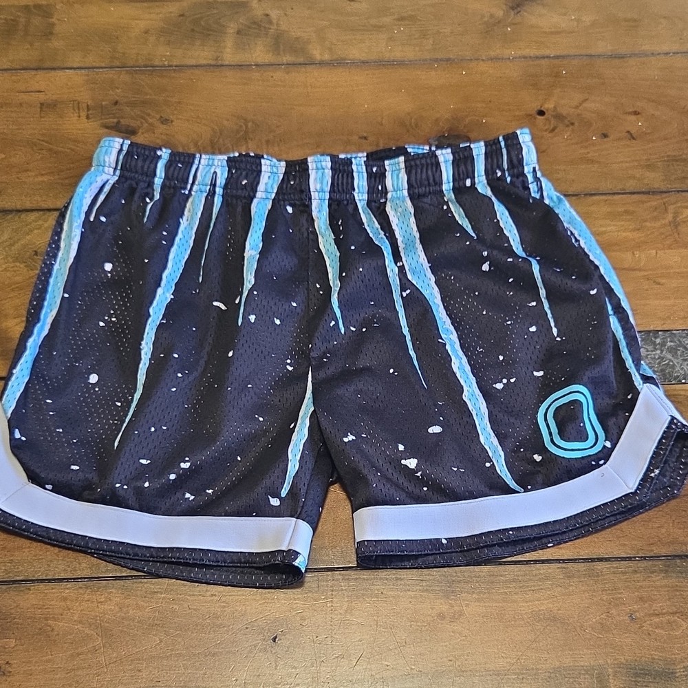 Overtime Ice Basketball Shorts - Black/Blue Drip Design - Men’s Size Small