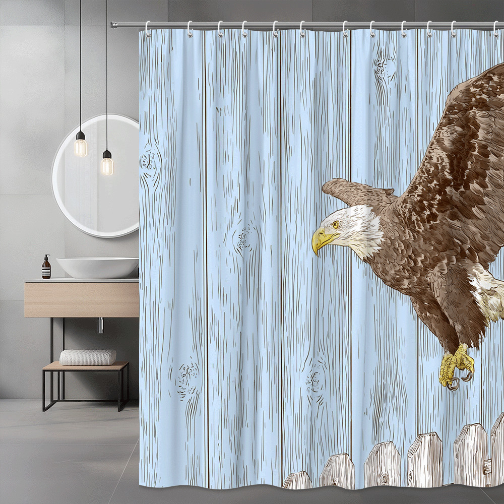Eagle Shower Curtain Blue Wood Plank Print
