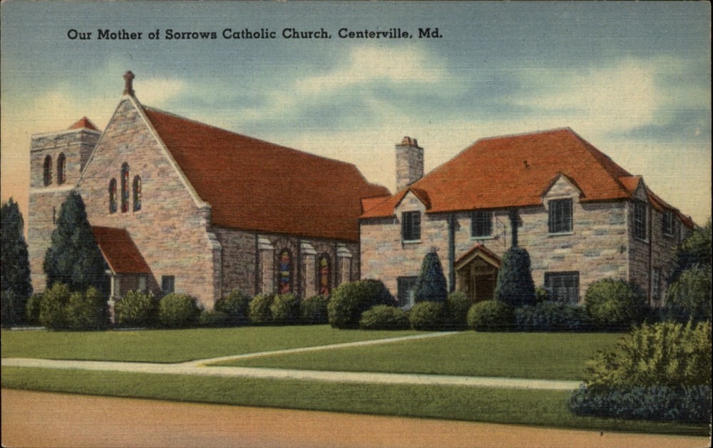 Mother of Sorrows Catholic Church Centerville Maryland ~ 1940s linen postcard