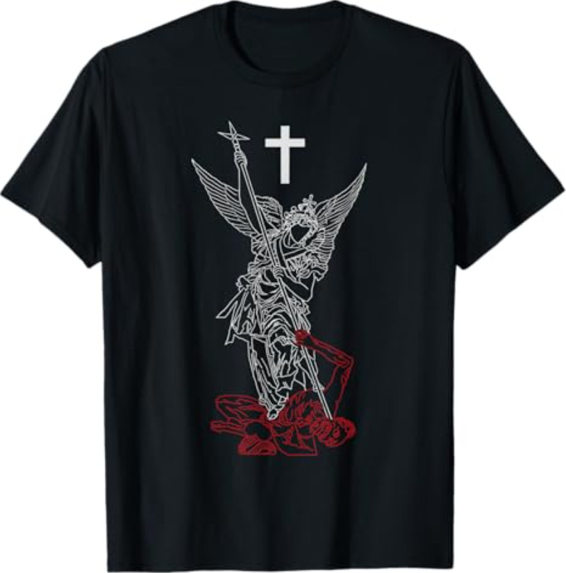 Saint Michael The Archangel Defeating Satan Warrior Faith T-Shirt