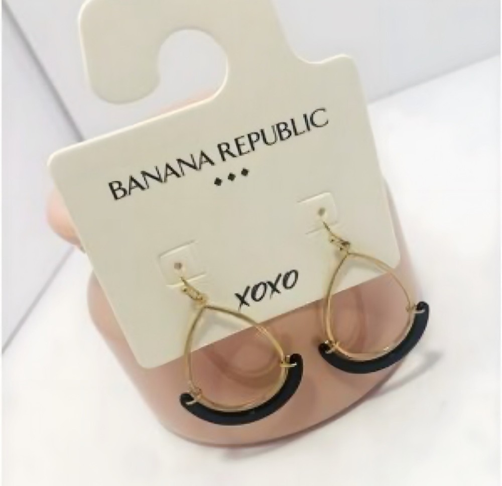 NWT Banana Republic BLACK AND GOLD SLING HOOP EARRINGS
