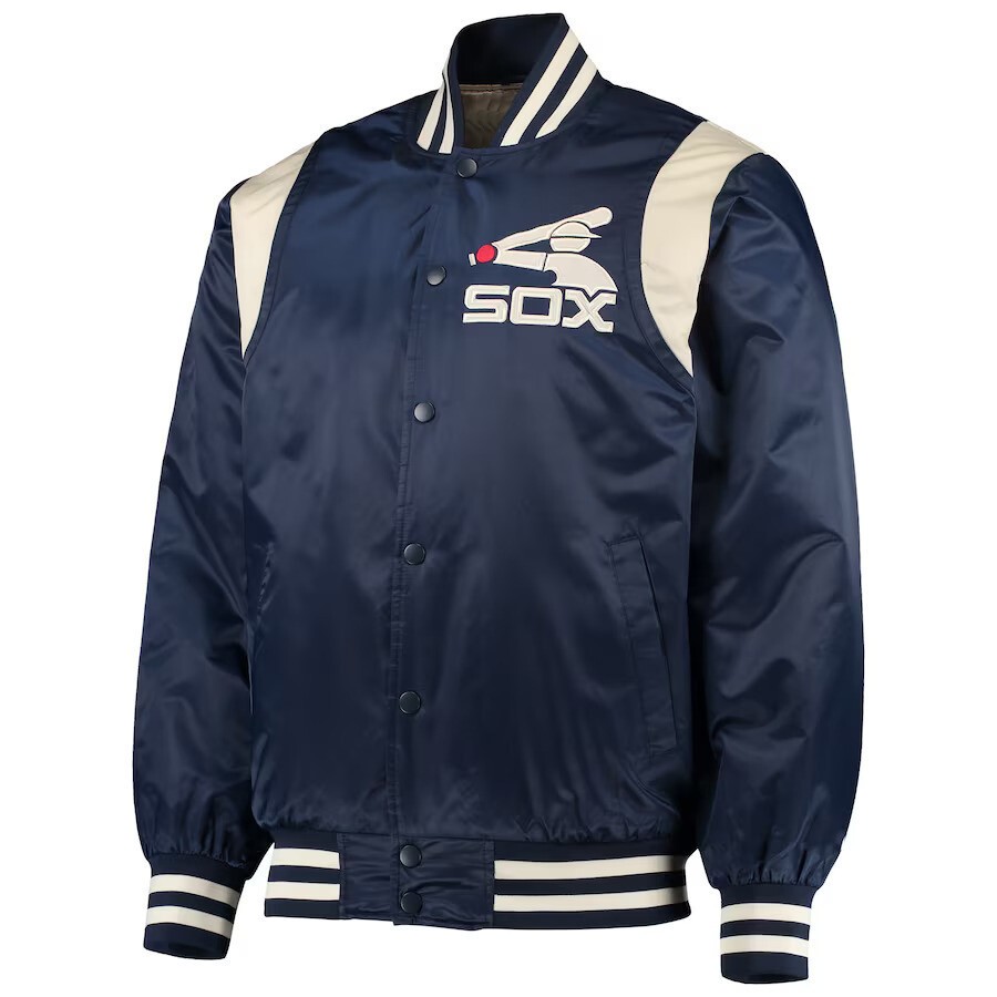 Chicago White Sox Navy Blue Satin Baseball Letterman Varsity Jacket FREE SHIPP