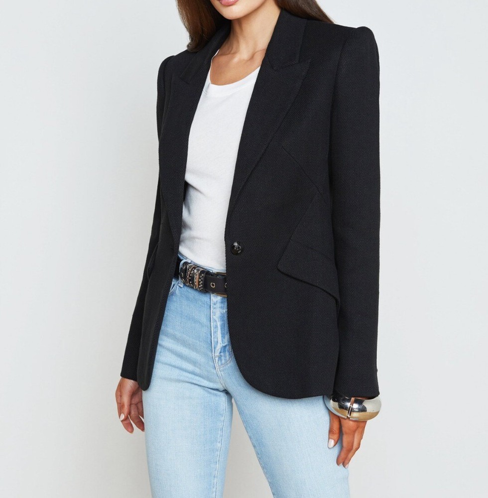 Women L'AGENCE One Button Slim Blazer Coat Jacket Top Black