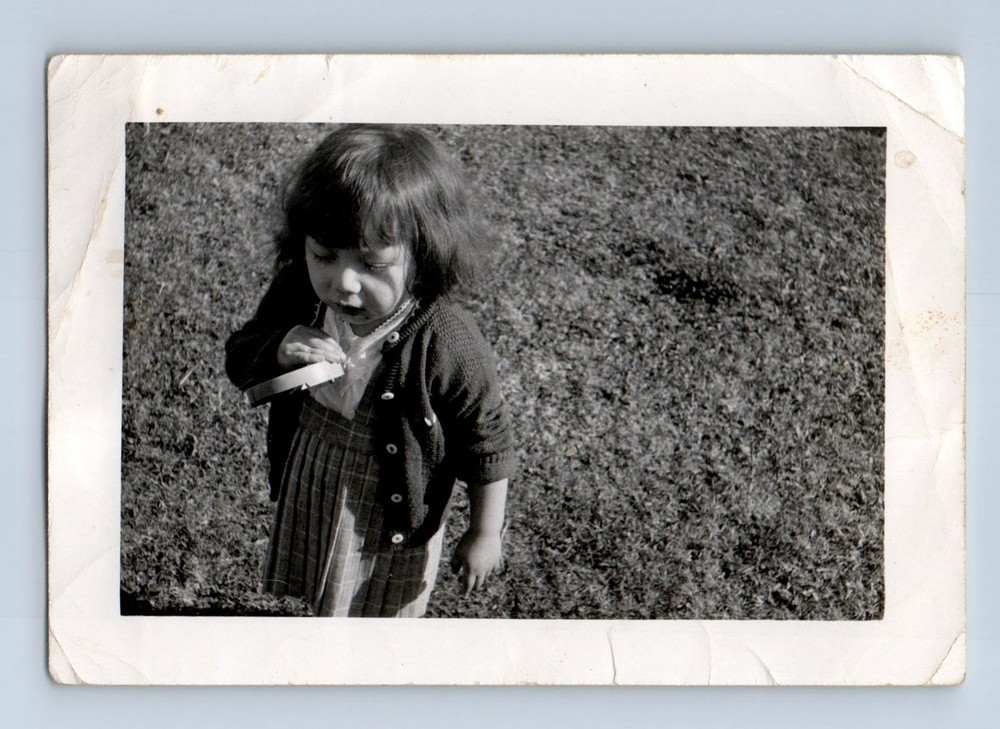 Old Vintage Photo SOLO GIRL STANDING IN YARD FOUND PHOTOGRAPH SNAPSHOT PIC
