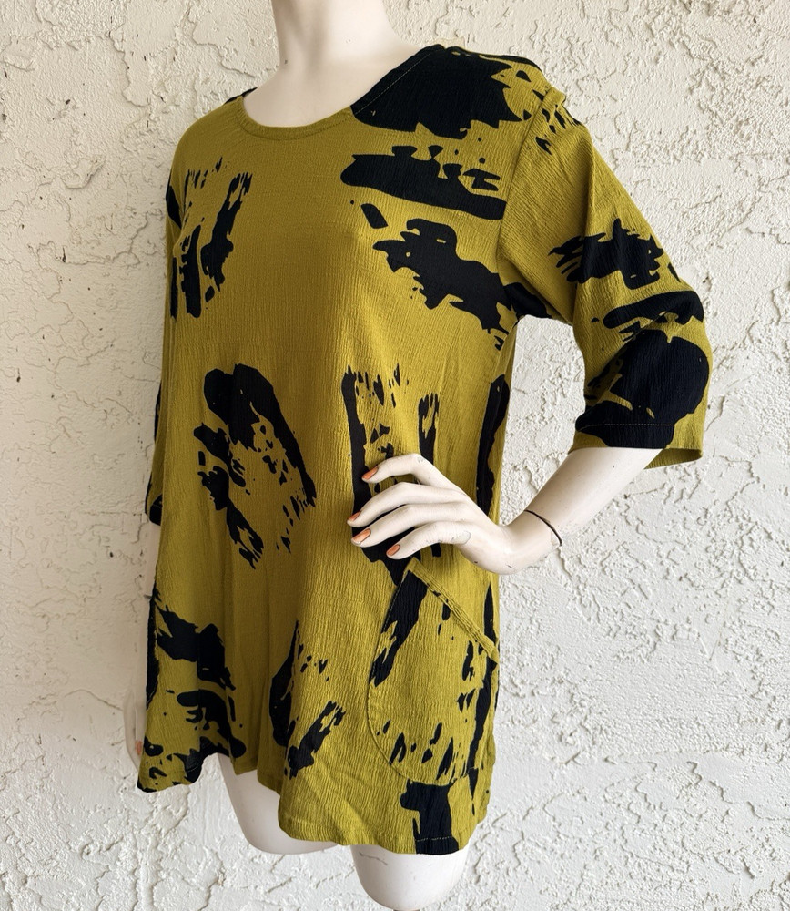 YOU-BE Tunic Top 100% Cotton Gauze Asian Art to Wear Abstract Print Size L XL