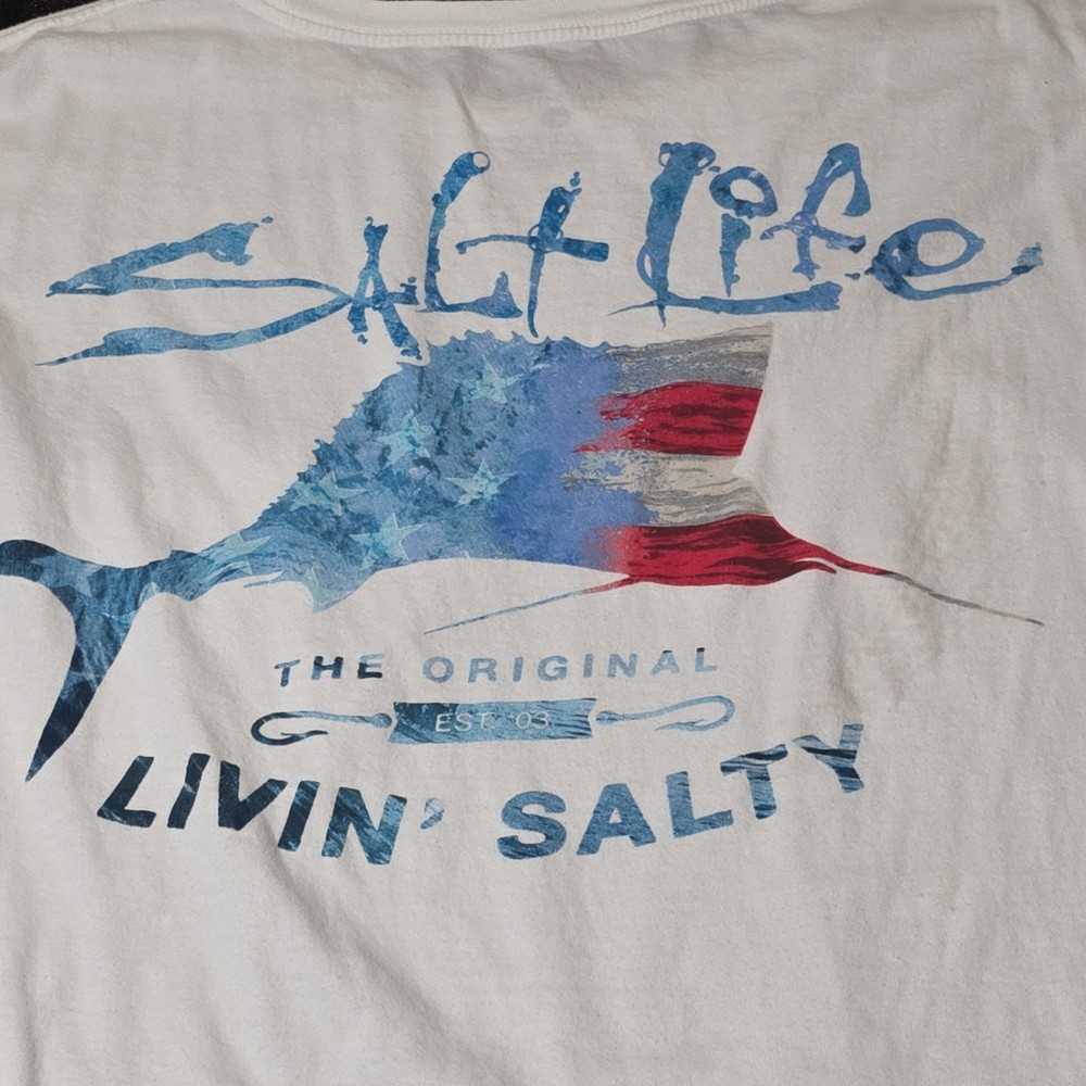 Original Livin' Salty Salt Life Men’s White T Shirt Size 3XLT