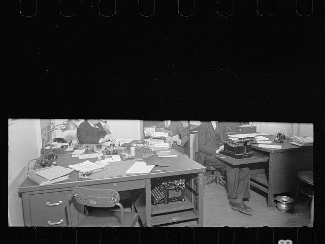 Photo:1930s Office Workers Desks Typewriter Files Interior Photo