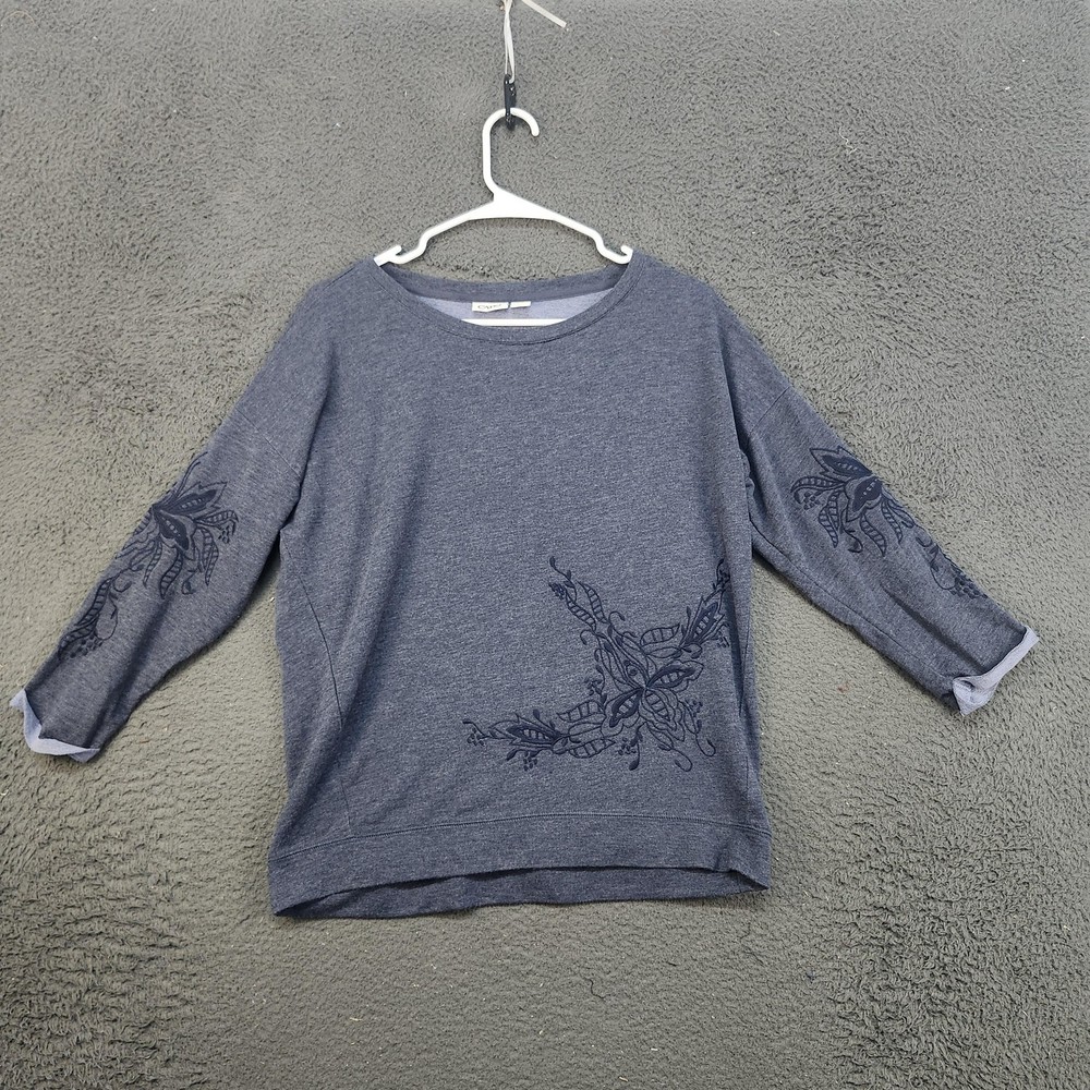 Cato Sweatshirt Womens Small Gray 3/4 Sleeve Pullover Floral Graphic Top