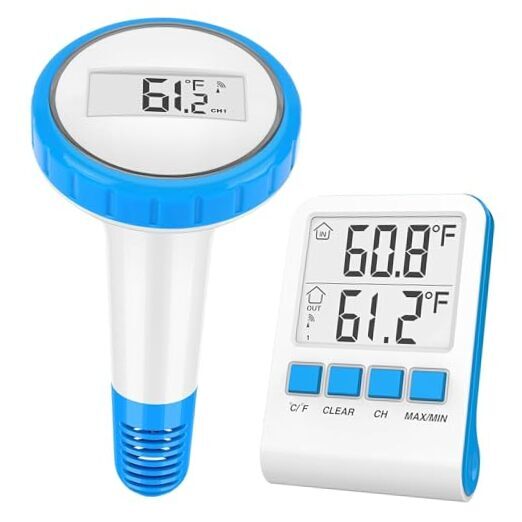 Wireless Floating Pool Thermometer with Indoor Hygrometer, Large LCD, IPX8 1