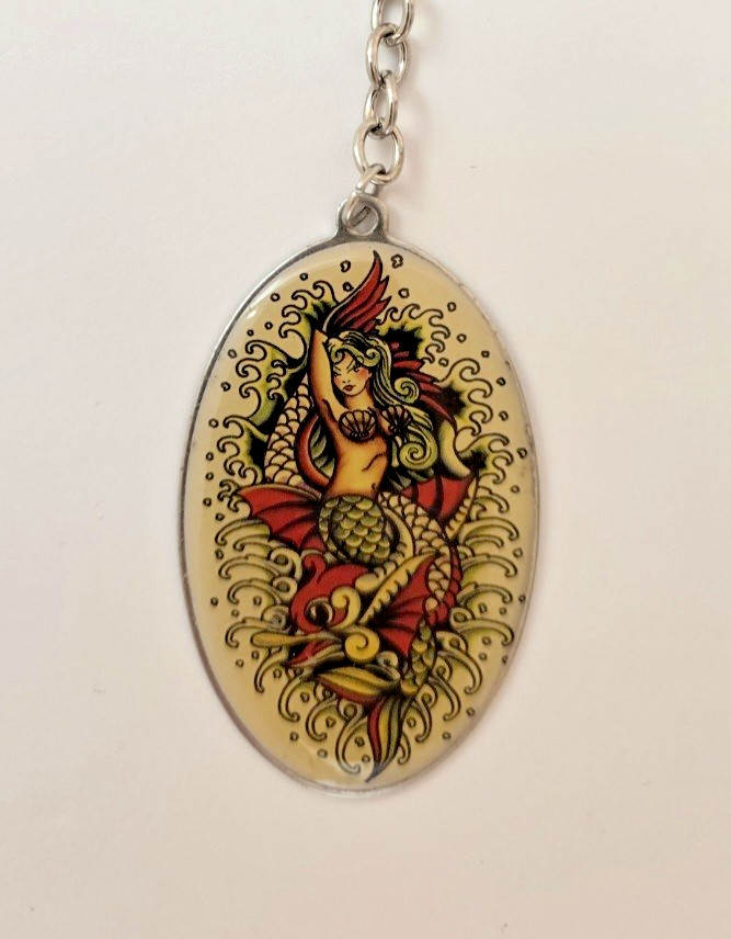 Ed Hardy Villain By Christian Audigier MERMAID KeyChain Metal Enamel Keyring