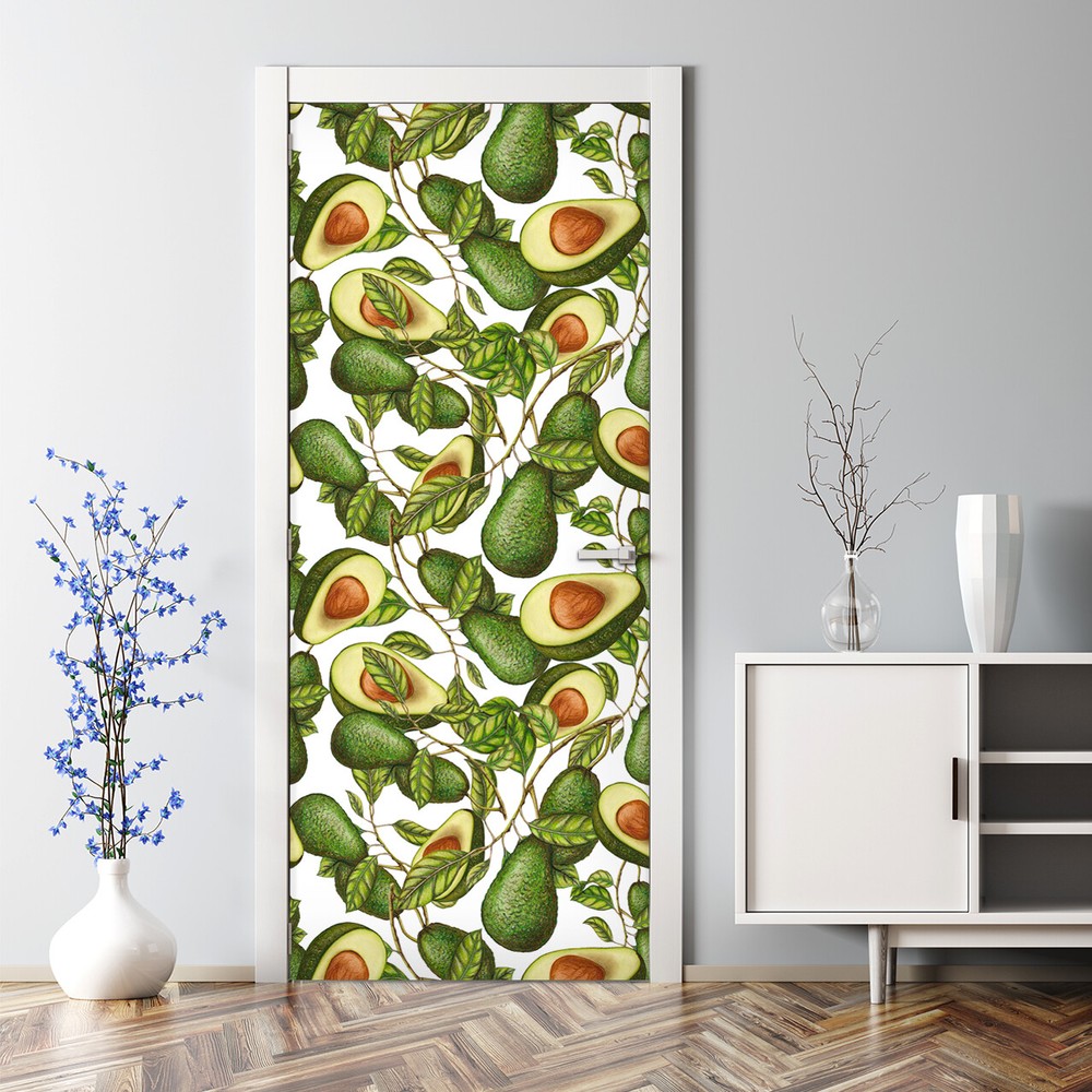 Avocado Branch Bubble Free Fruits and Leaves Door Sticker