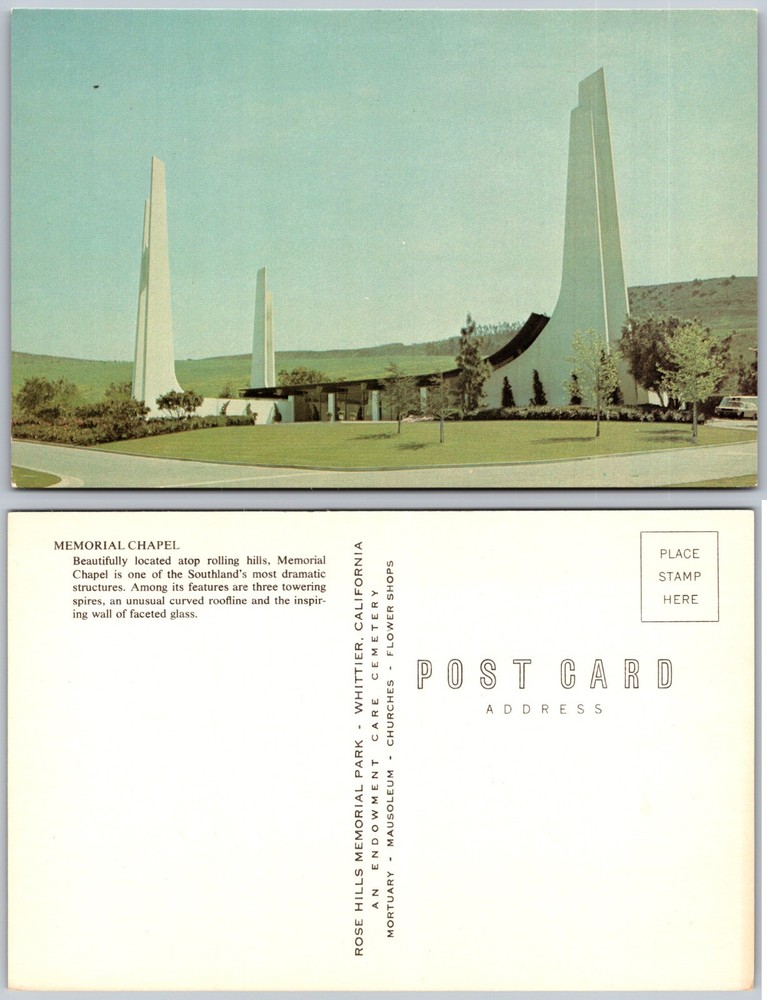 Memorial Chapel Rose Hills Whittier CA Postcard