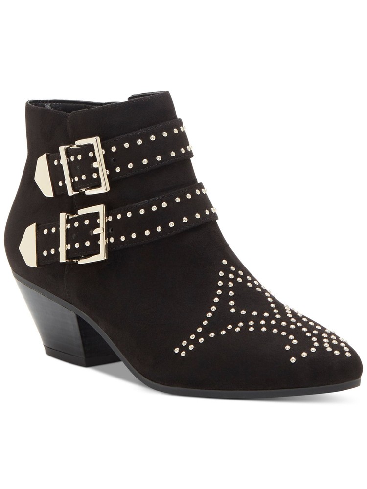 INC Womens Black Studded Almond Toe Block Heel Zip-Up Booties 6 M