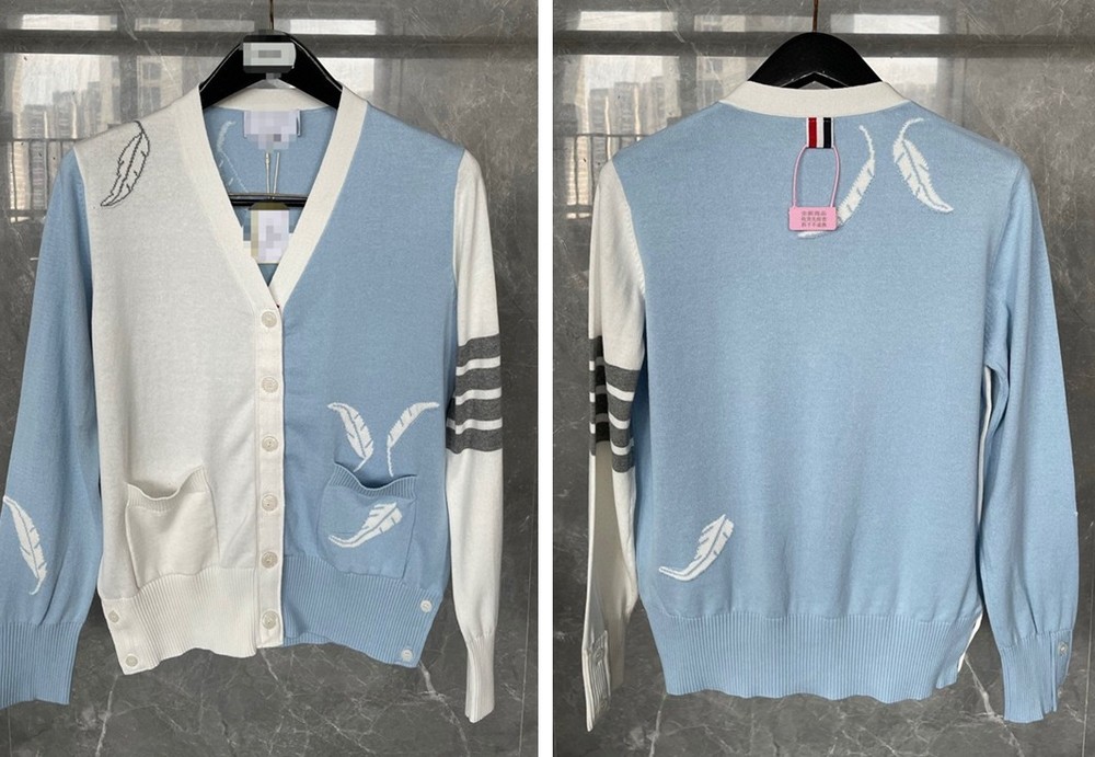 Women Thom Browne V-neck Contrasting Knit Fit Cardigan Top