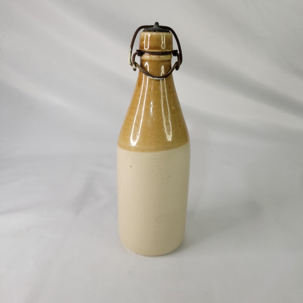 Vintage Two Tone Stonewear Beer Bottle With Stopper North American Made